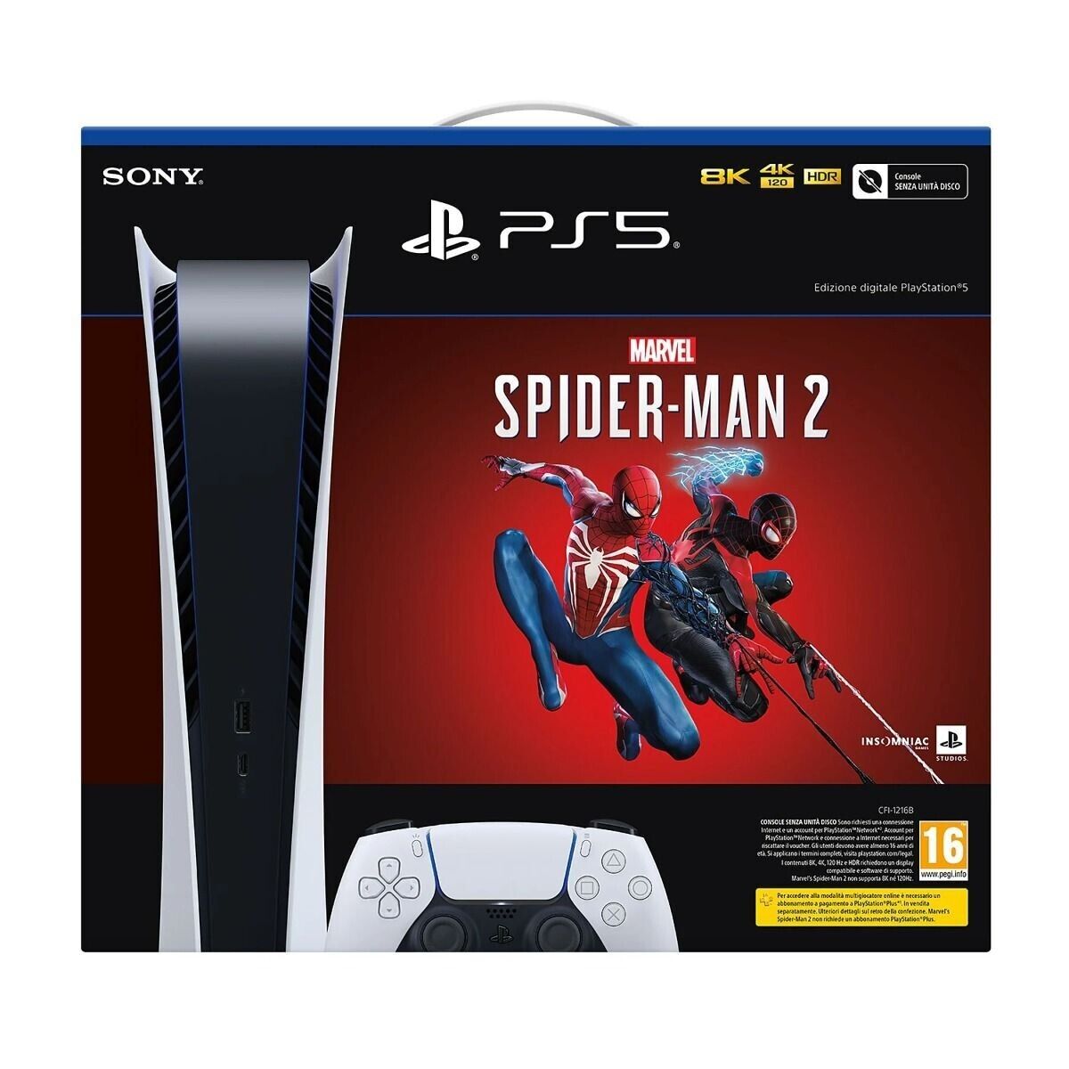 PS5 Console 825GB Digital Ed. White + Spider Man 2