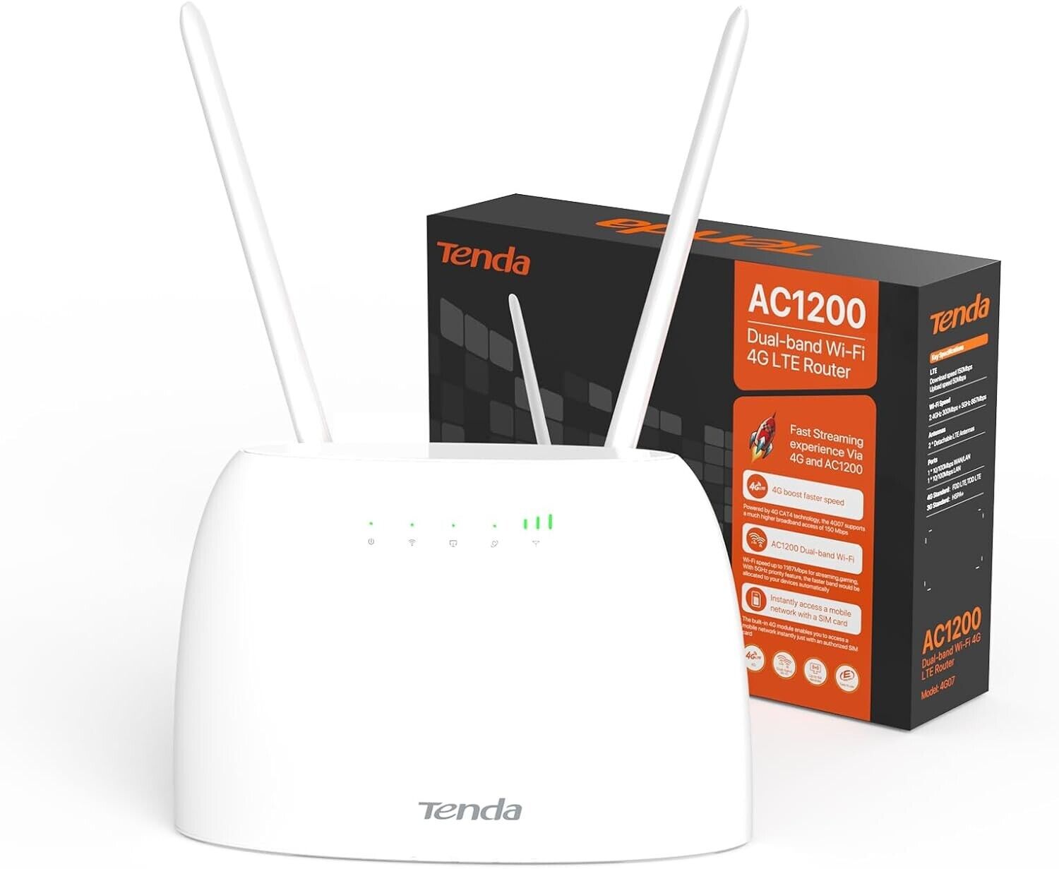 Tenda 4G06 Router Wi-Fi 4G VoLTE 300Mbps con SIM, 2 Antenne, Wireless e cordless