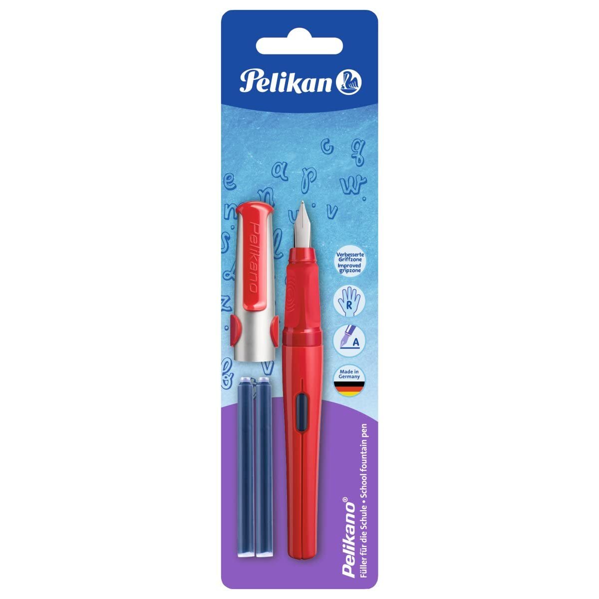 Pelikan Pelikano New Fountain Pen with A Size Nib in Blister Pack - Red Red Star