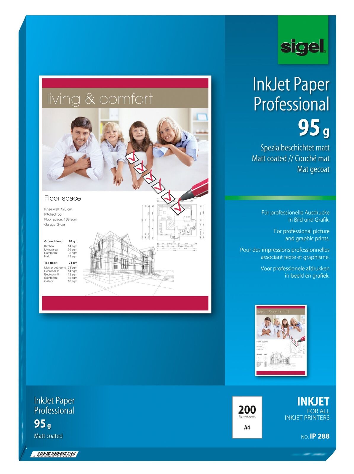 SIGEL IP288 InkJet Paper, coated, White, 95 gsm, A4, 200 sheets 200 sheets - 95
