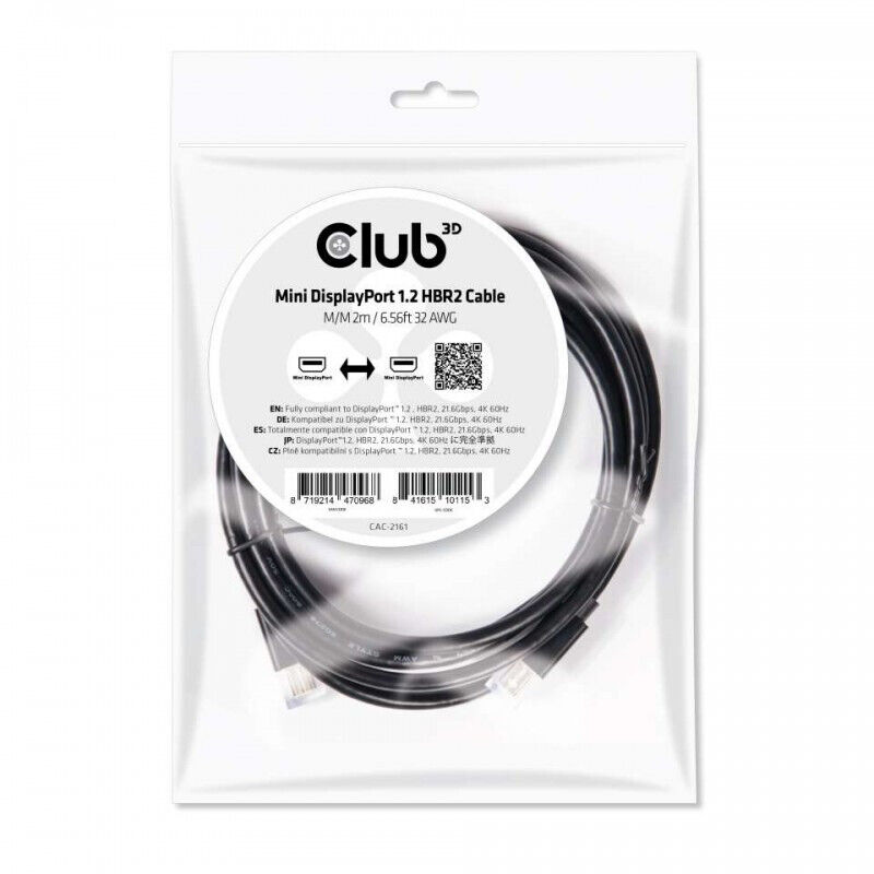 Club3D Cavo Mini-DisplayPort 1.2 HBR2 M/M, 2 metri UHD MAC / PC MINIDP UHD