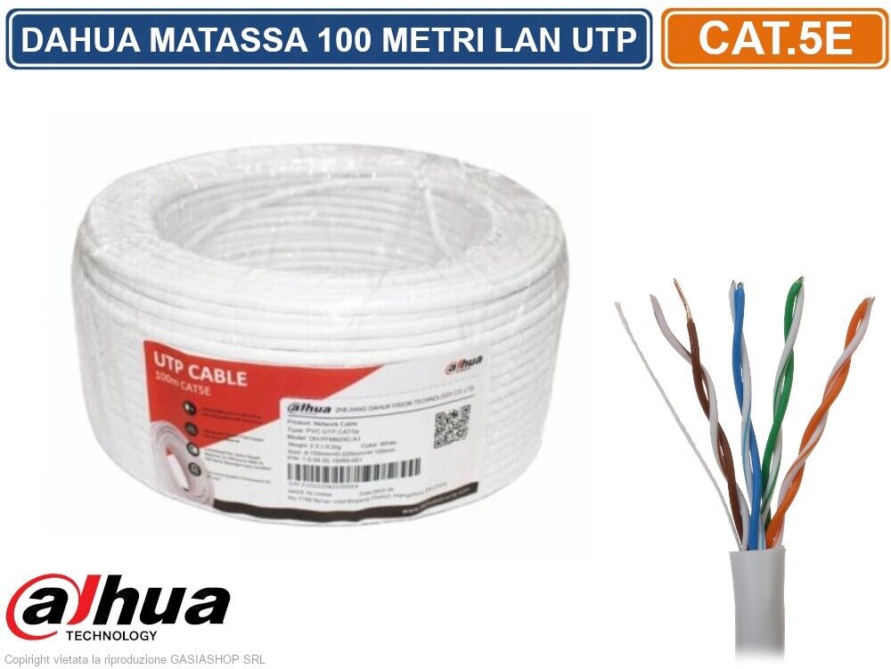 MATASSA BOBINA DAHUA CAVO RETE 100M ETHERNET UTP CAT 5E 4X2 AWG 24 LAN RJ45