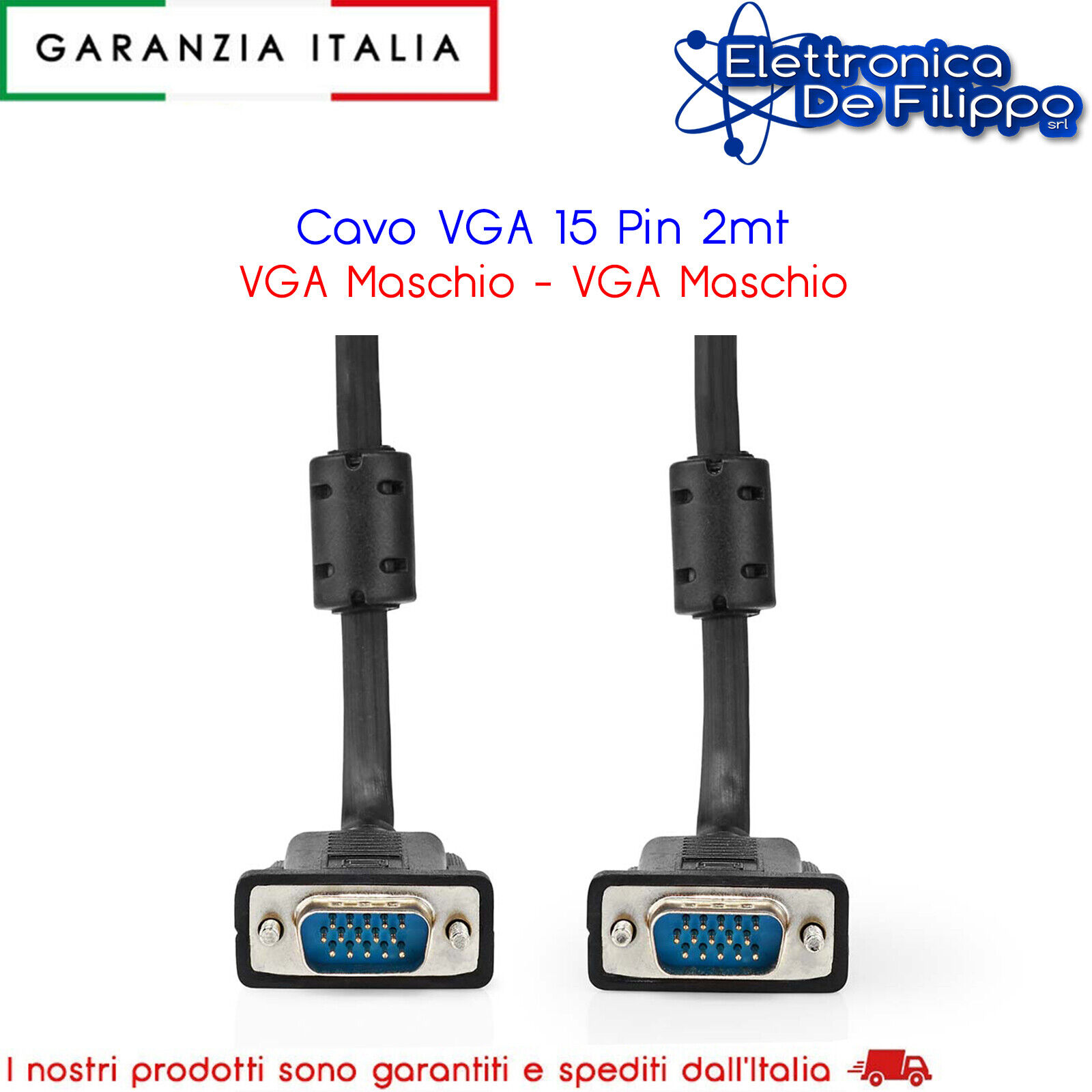 Cavo VGA 15 Pin 2mt VGA Maschio - VGA Maschio