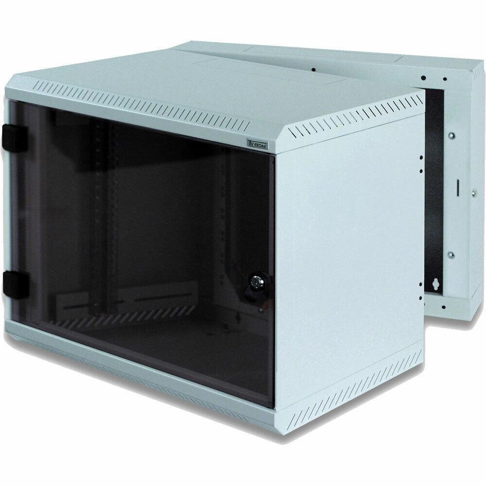 INL Rack 19" da parete, due sezioni, 600x515, 09U, IP30, porta in vetro, grigio