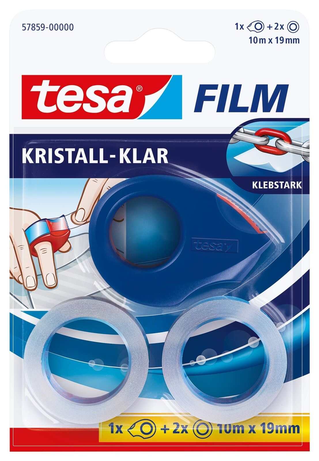 tesafilm Mini Abroller mit 2 Sütck tesafilm Rollen kristall-klar dunkelblau/ rot
