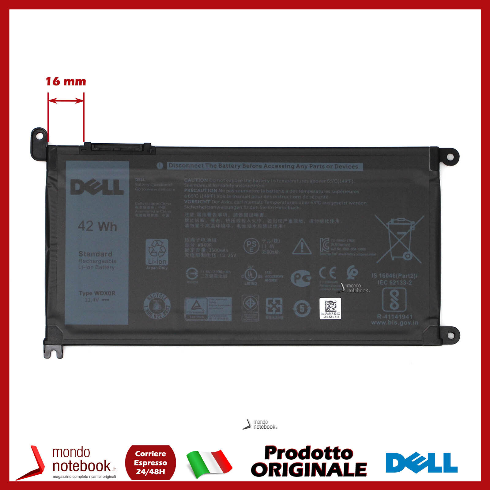 DS Batteria Originale Dell Inspiron 15 5565 5567 5568 5570 5575 5578 5579 WDX0R