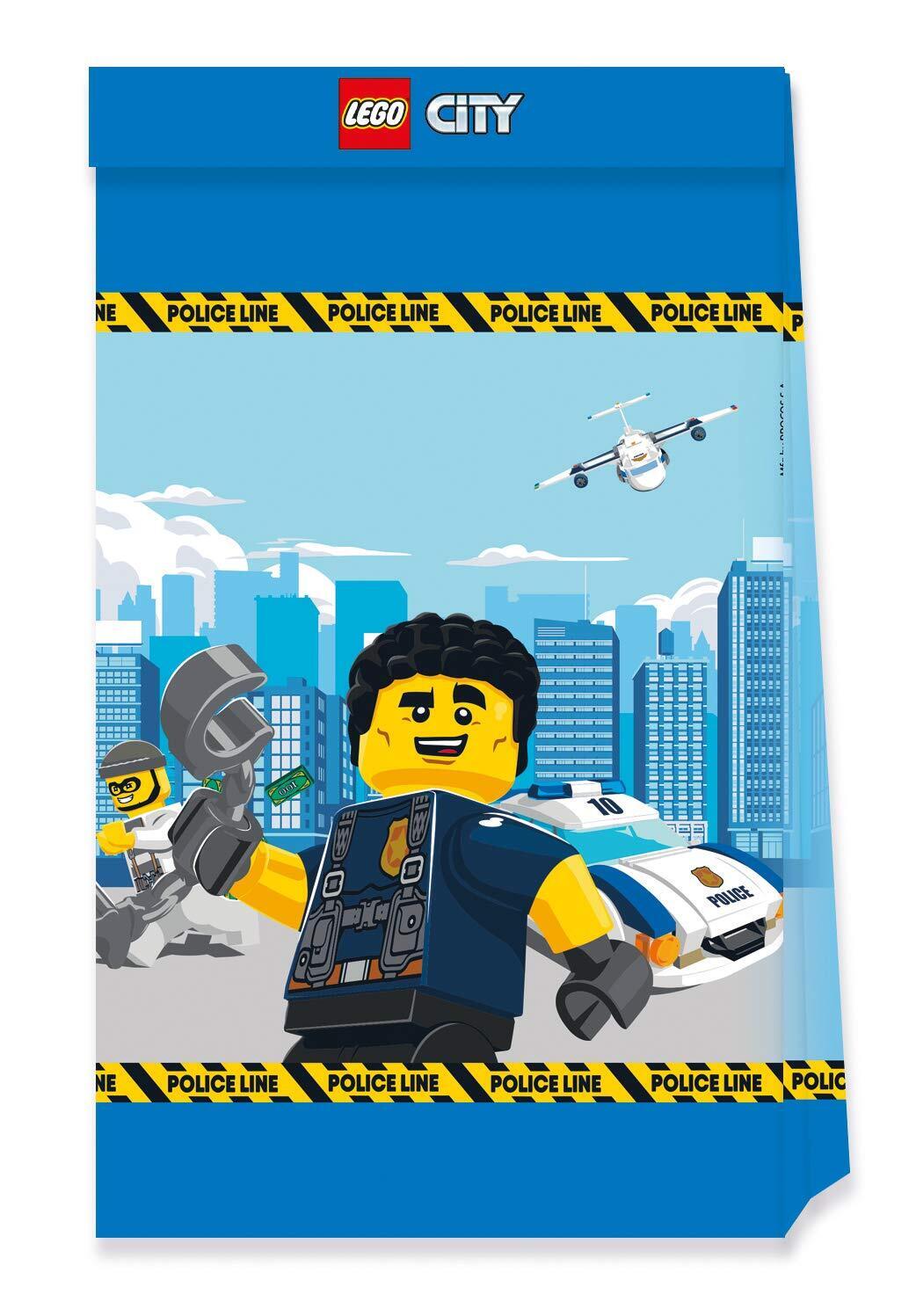 Procos 92249 Lego City Party Bags, Pack of 4, Paper Bags, Party Bags, Police Mot