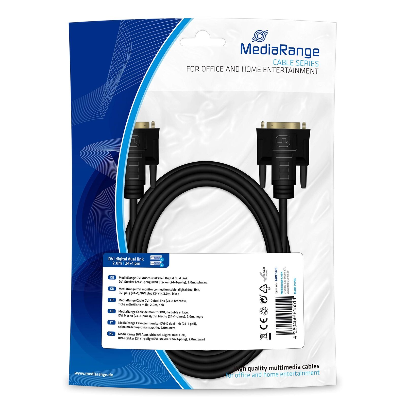 MediaRange DVI Dual Link DVI-Anschlusskabel mit DVI-Stecker (24+1 Pol) /DVI-Stec