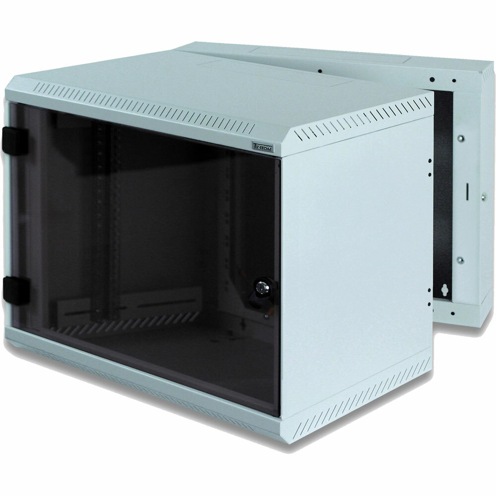 INL Rack 19  da parete, due sezioni, 600x515, 18U, IP30, porta in vetro, grigio