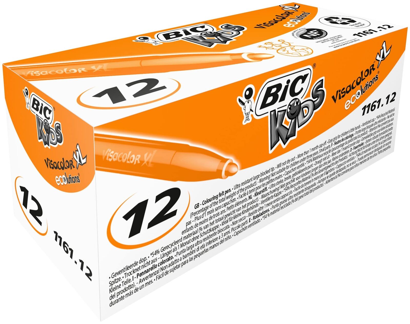 BIC Kids Visacolor XL Ecolutions, Box of 12 Orange Colouring Felt Pens