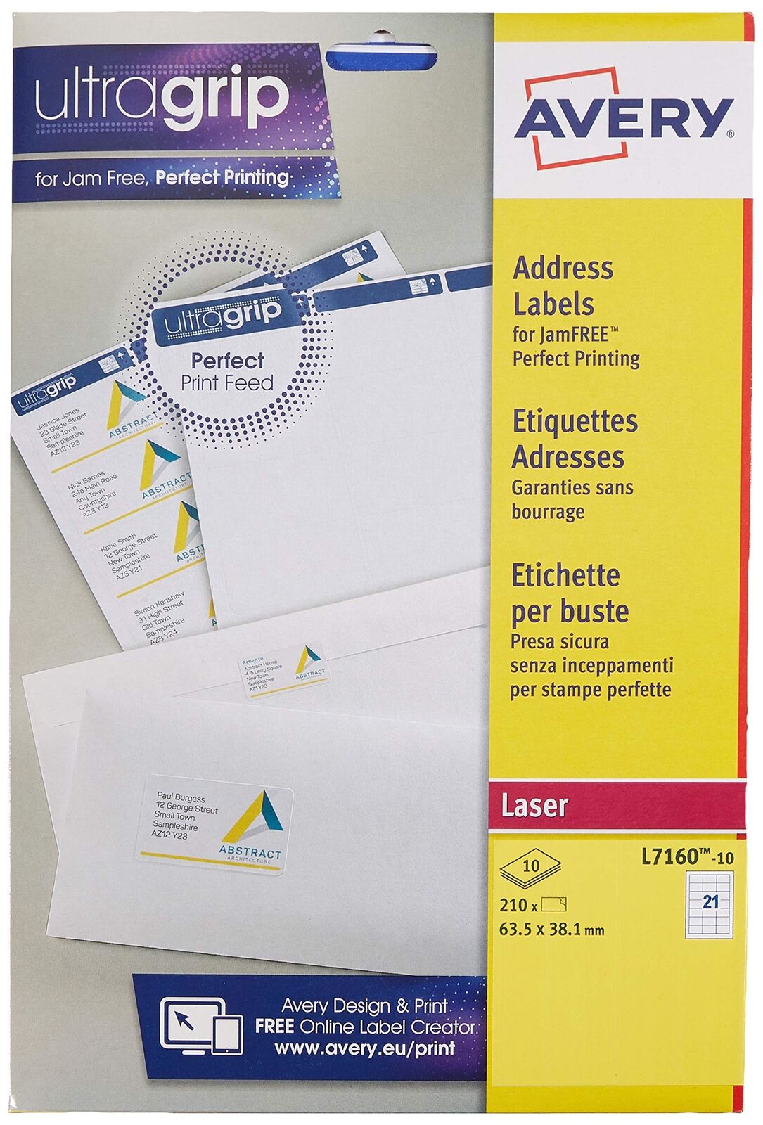 Avery Self Adhesive Address Mailing Labels, Laser Printers, 21 Labels Per A4 She