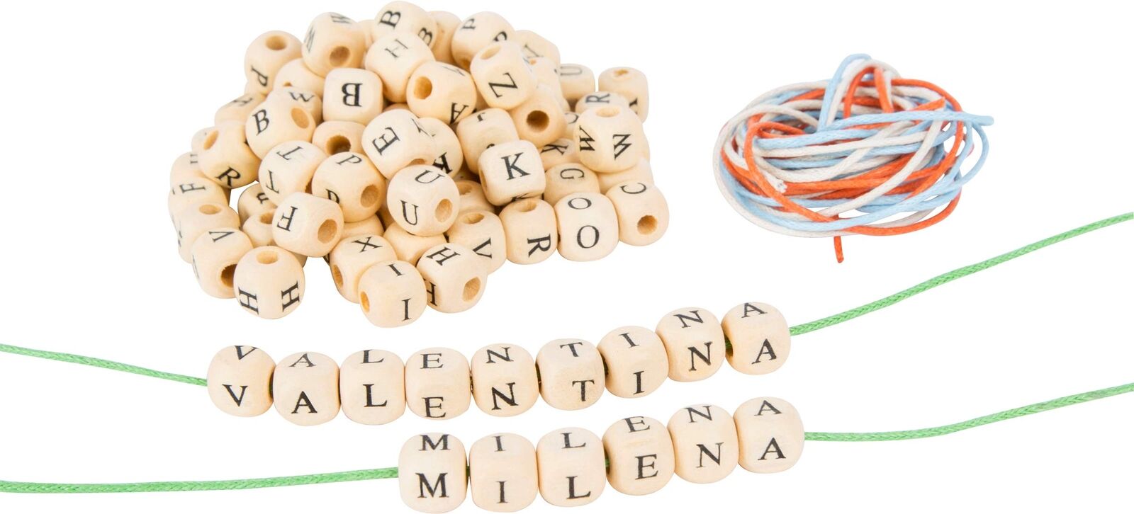 small foot 10713 Letter cubes made of natural wood for threading, different colo
