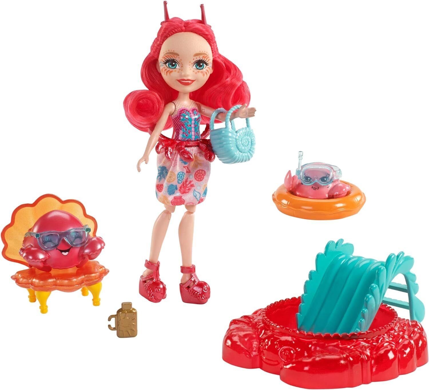 Enchantimals Pomeriggio in Spiaggia, Playset con Bambola Granchio, due Cuccioli