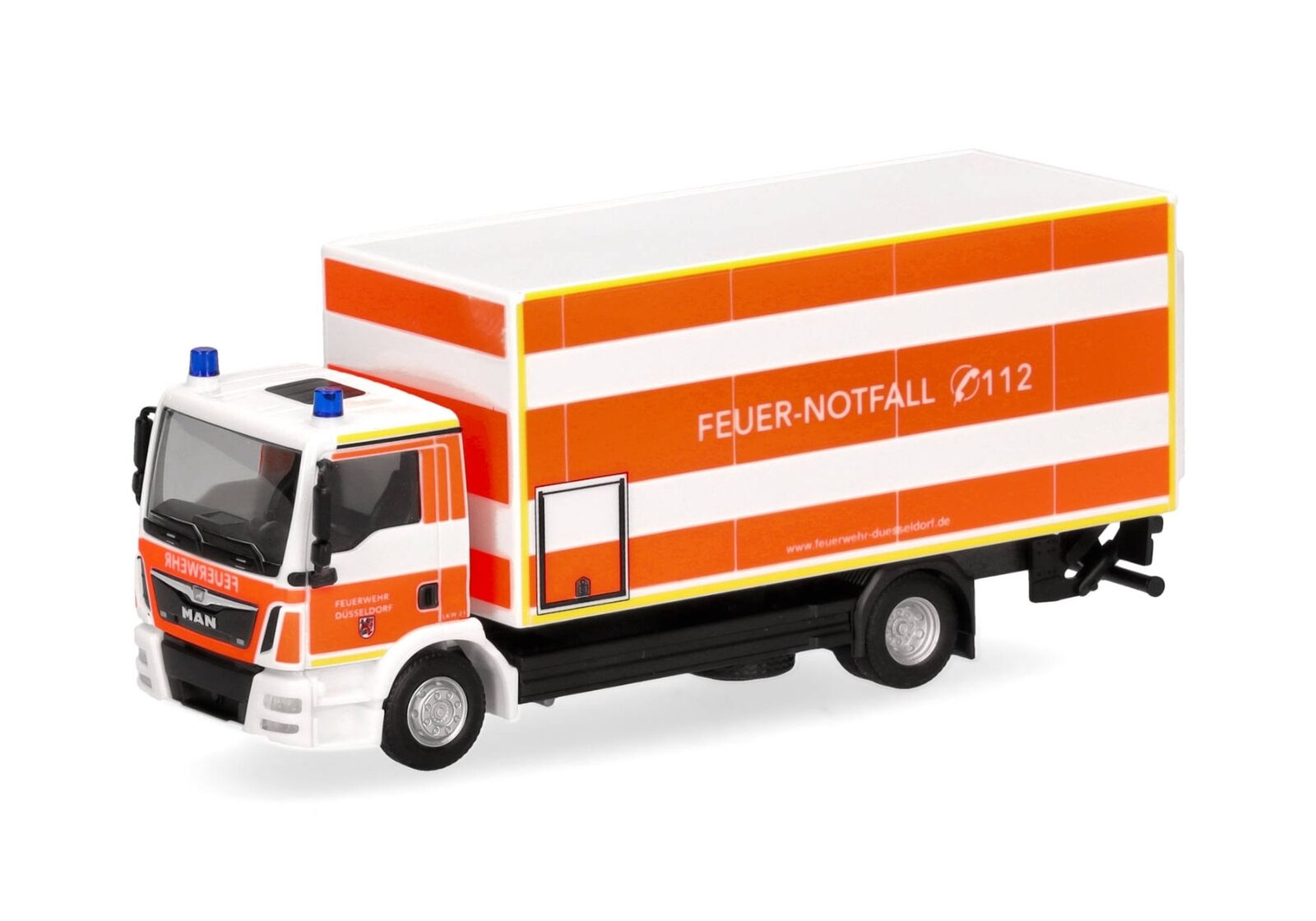 HERPA, MAN TGM 4x2 con sponda posteriore Vigili del Fuoco di Düsseldorf, 1/87...