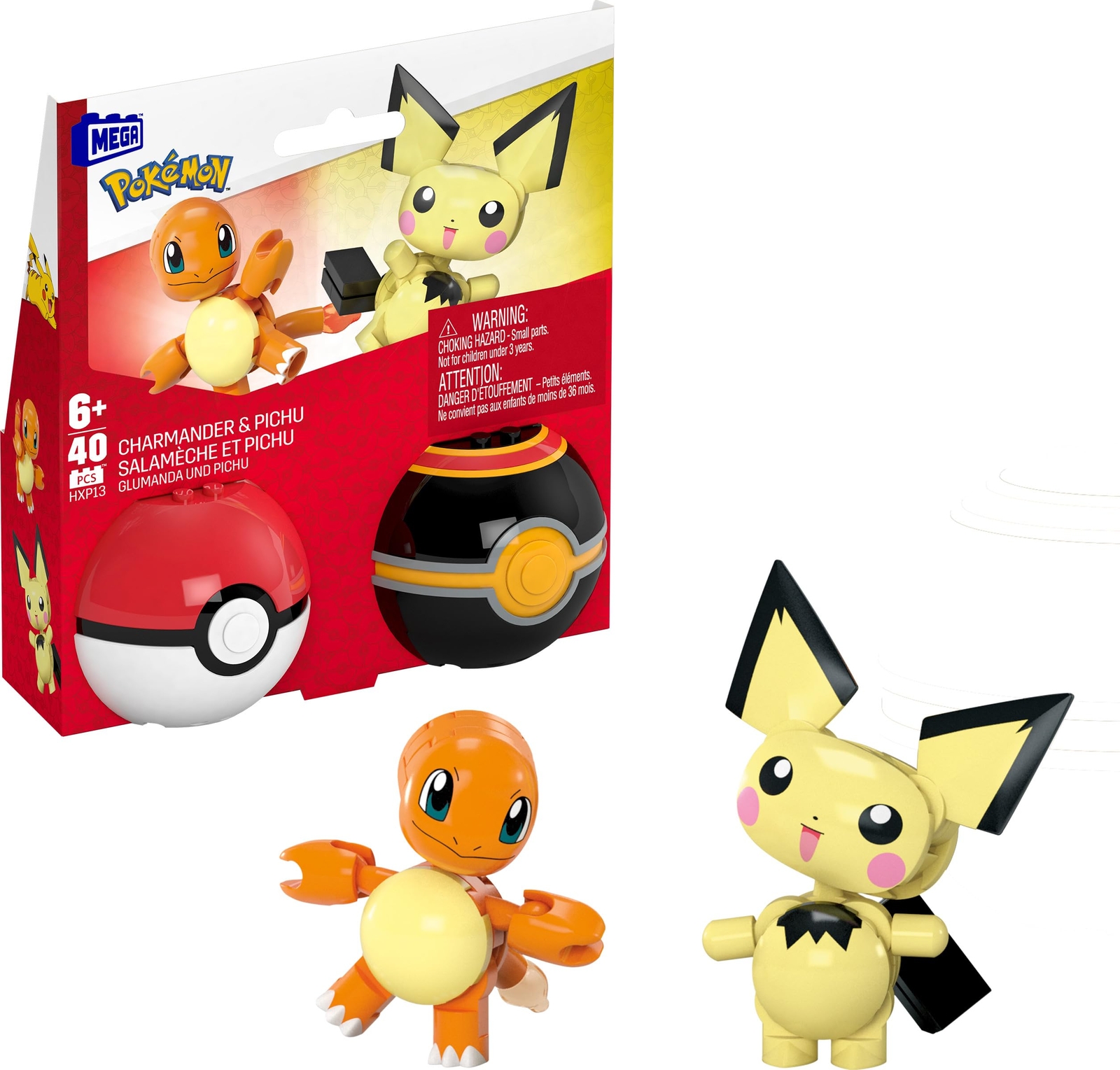 Mega Pokémon - Set Poké Balls con Charmander e Pichu, Set da Costruire con 40 Pe