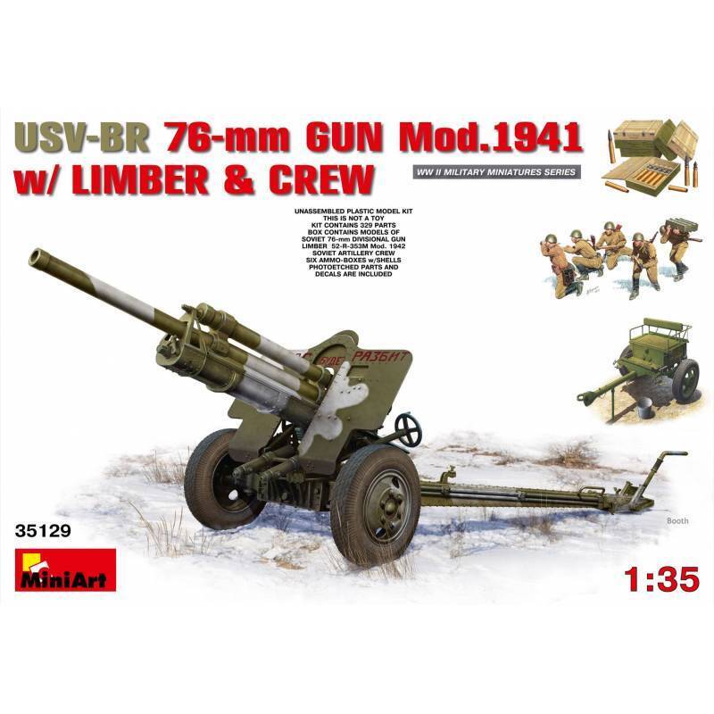 Modellino Canon Usv-Br 76-mm Gun Mod.1941 W/Limber And Crew MiniArt 35129 1/