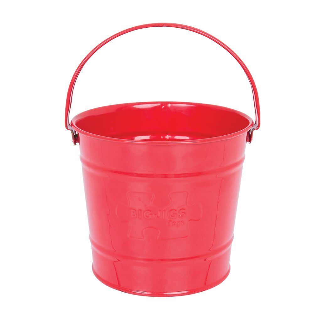 Bigjigs Toys Red Children's Bucket - Steel Garden & Beach Bucket with Riveted Sw