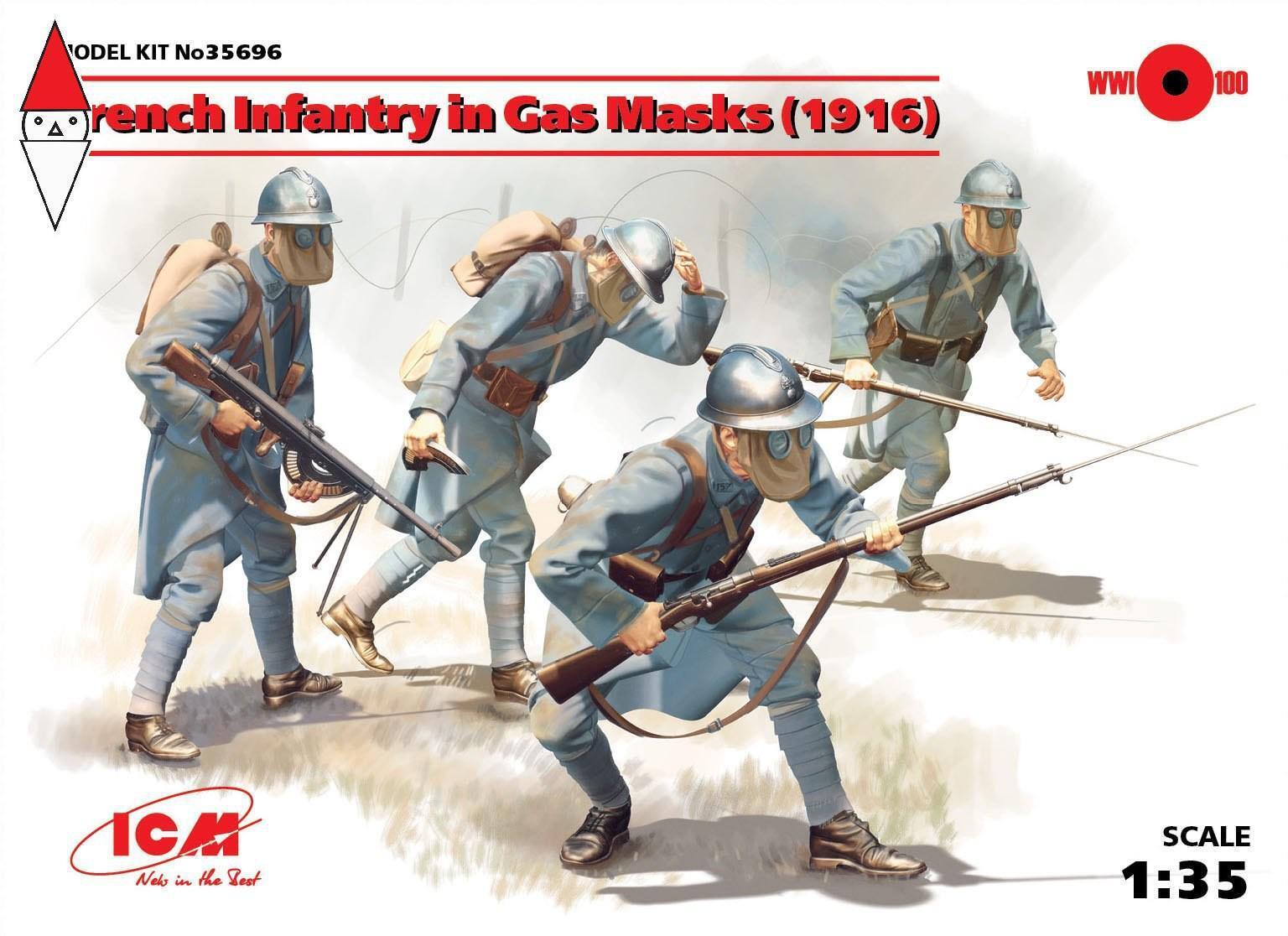 ICM 1/35 FRENCH INFANTRY IN GAS MASKS (1918) (4 FIGURES)