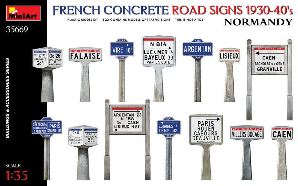 MINIART 1:35 KIT ACCESSORI SEGNALI STRADALI FRENCH CONCRETE ROAD SIGNS     35669