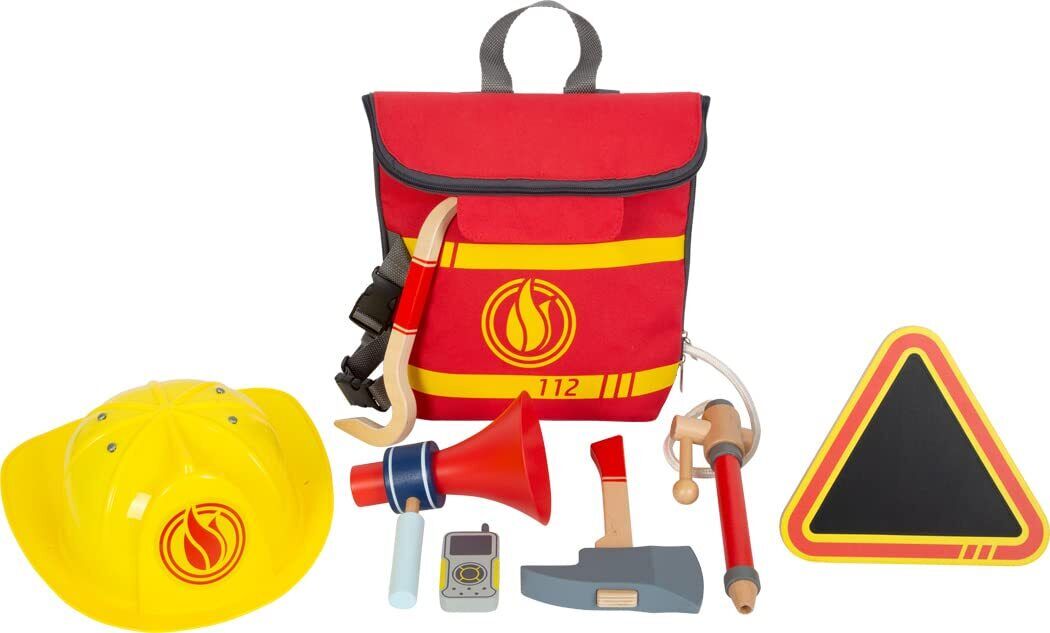 small foot Fire Brigade Backpack with accessories, wooden fire brigade toys for
