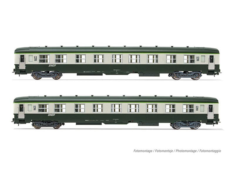 JOUEF HJ4182 H0 Set 2 carrozze SNCF DEV AO U59 B9 (exA9), 2 cl, verde/grigio