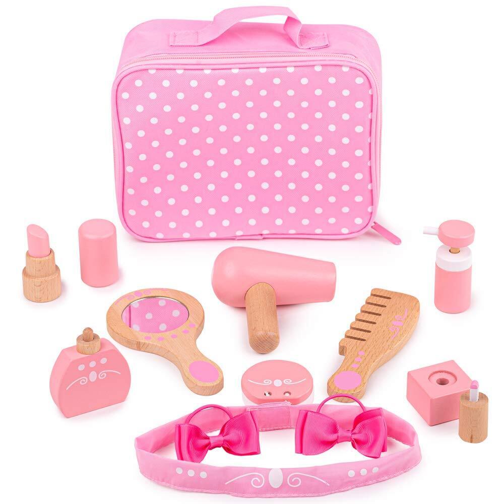 Bigjigs Toys Wooden Kids Vanity Case - 11 Piece Vanity Kit & Accessories with Pi