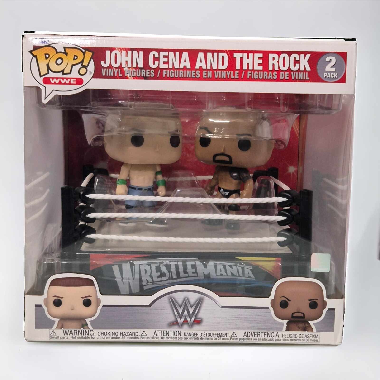 Pacco 2 Statuette Funko Pop Wwe John Cena Vs The Rock + Anello Nuovo