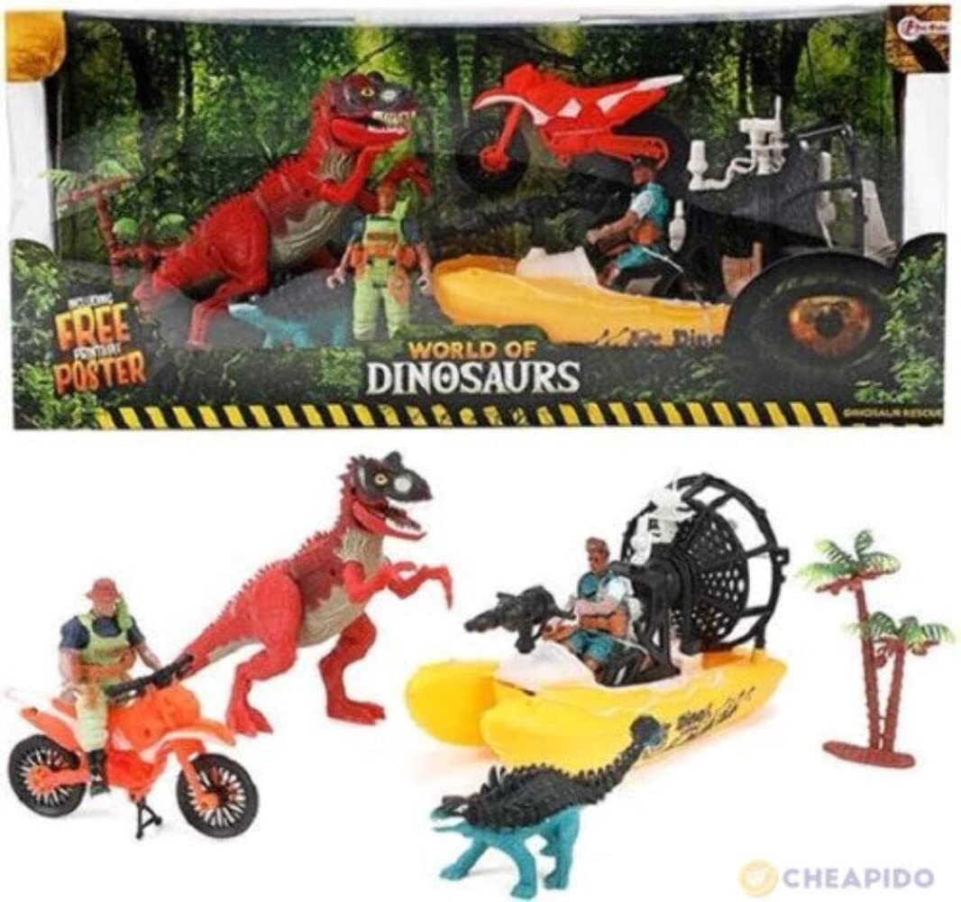 Toi-Toys World of Dinosaurs Playset with Dinosaurs - 2 Dinosaurs with Motorcycle