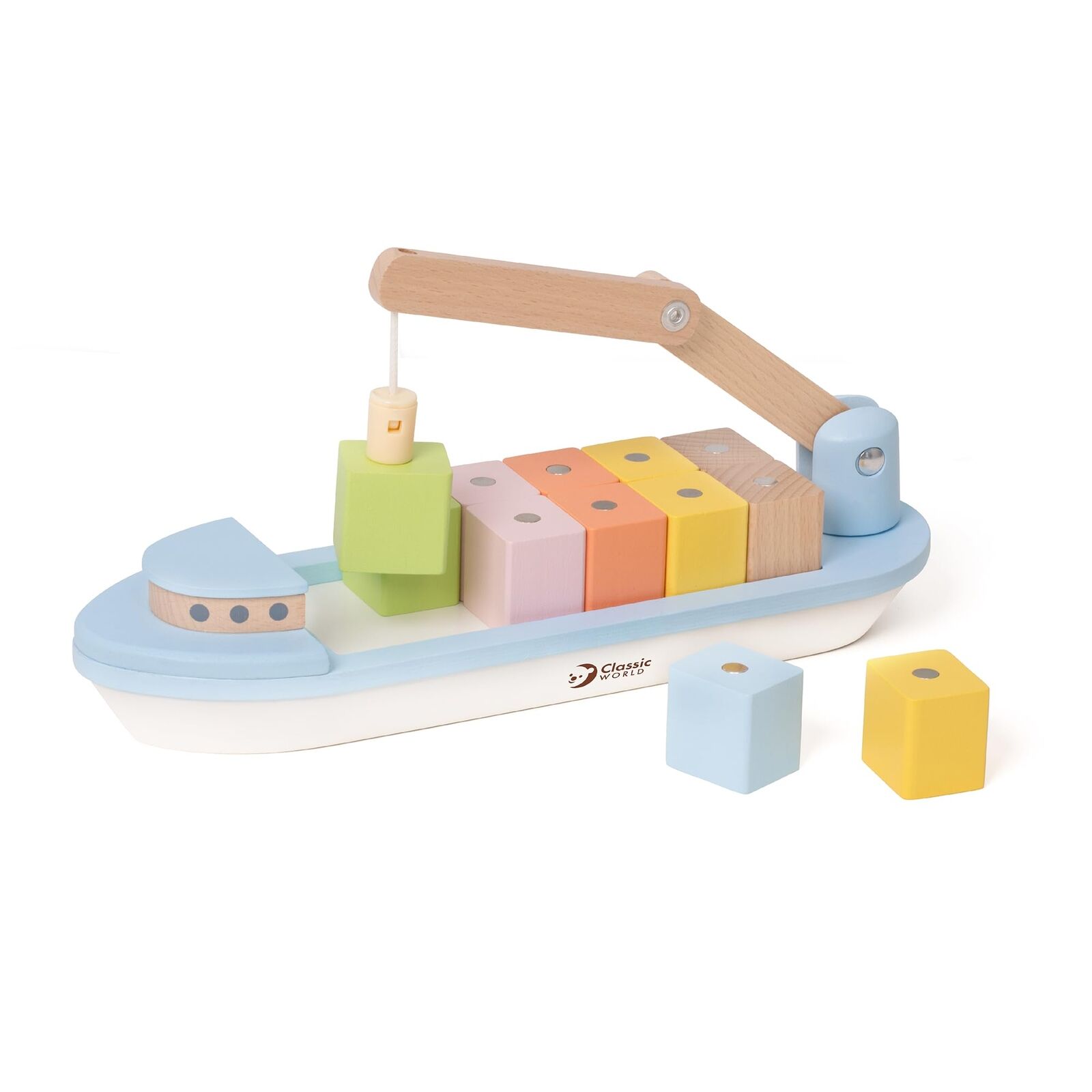 Classic World Magnetic Game Cargo Ship 13 Pieces Wooden Boat Block Boat for Chil