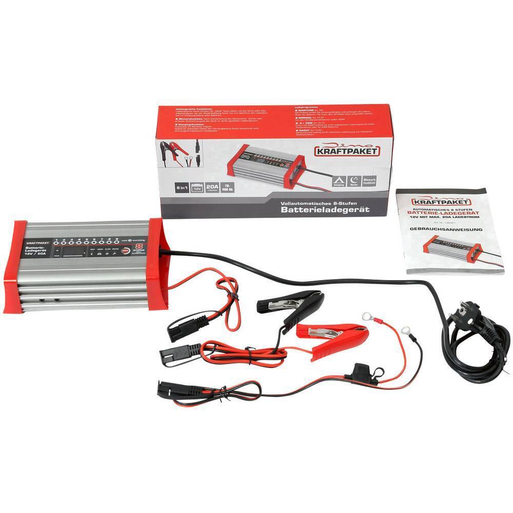 Dino KRAFTPAKET KFZ Batterieladegerät 20A-12V mit Camping-, Nacht-und