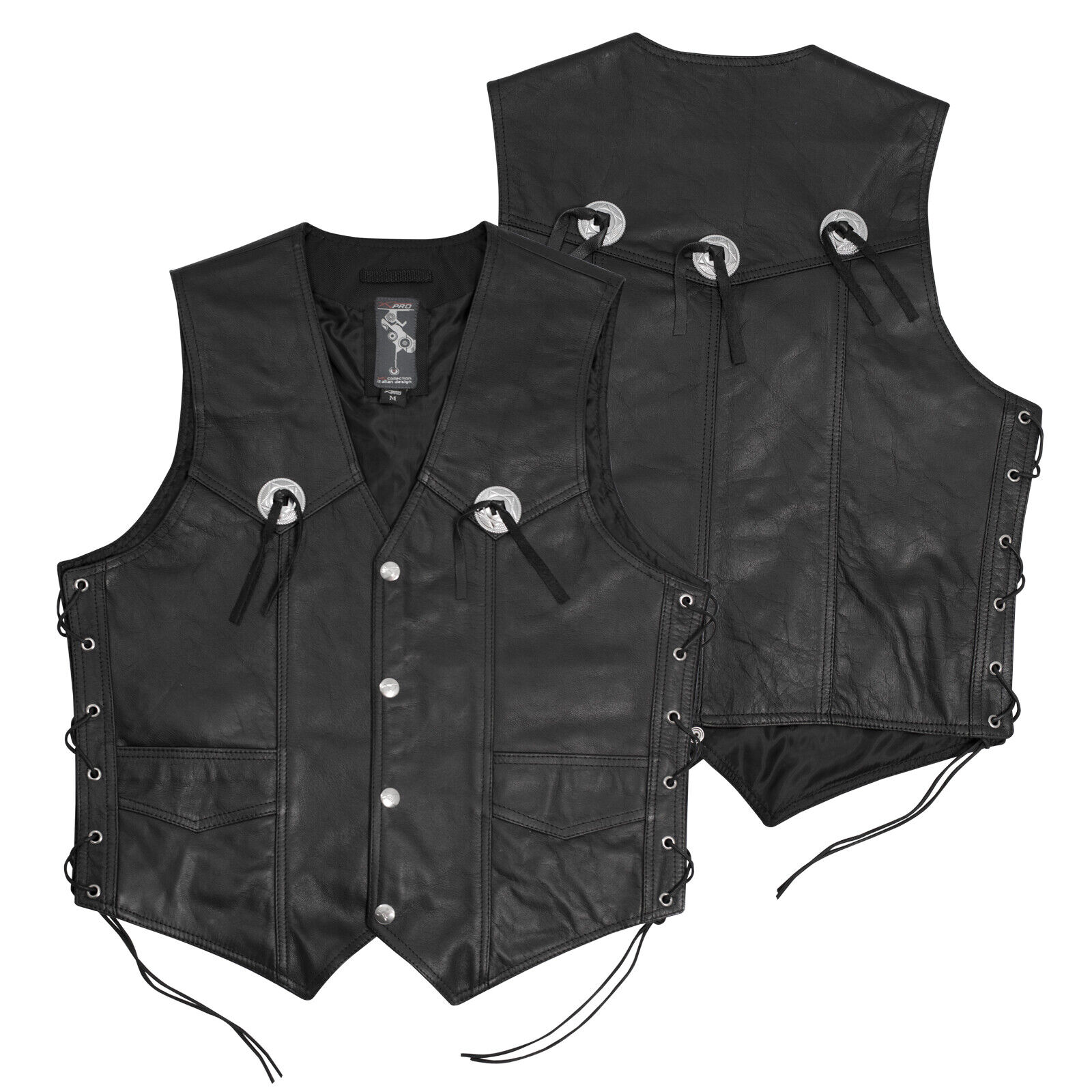 Vest leather Waistcoat Biker Motorcycle Motorbike Cow Hide Cruiser Black M