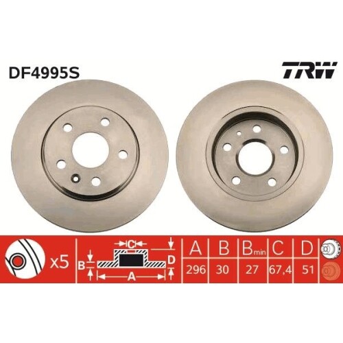 1X  Disco Freno Trw DF4995S per Opel Saab Vauxhall Chevrolet Chevrolet (sgm)