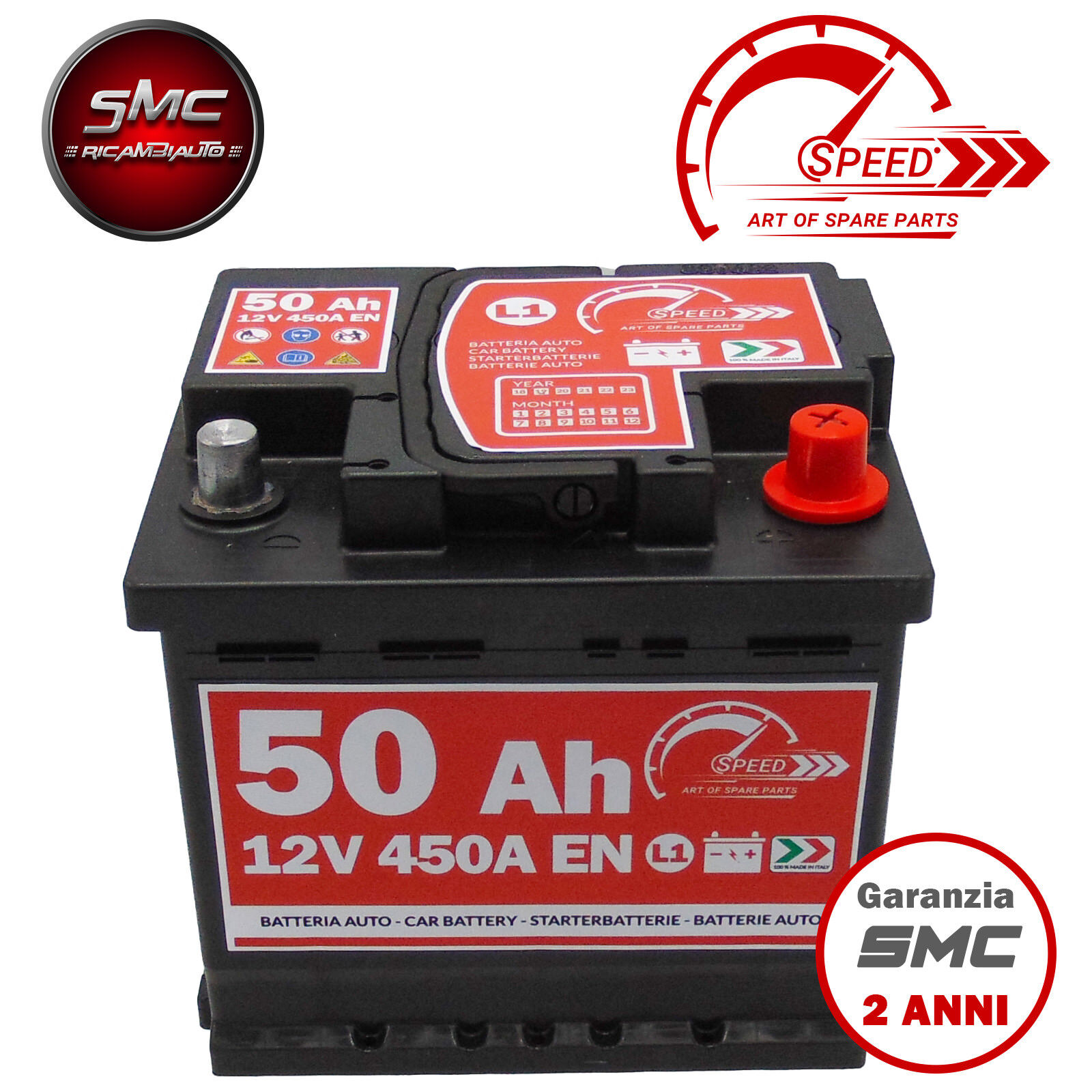 BATTERIA AUTO SPEED L1 50 Ah 450A = FIAMM 50 - 54 Ah DX +