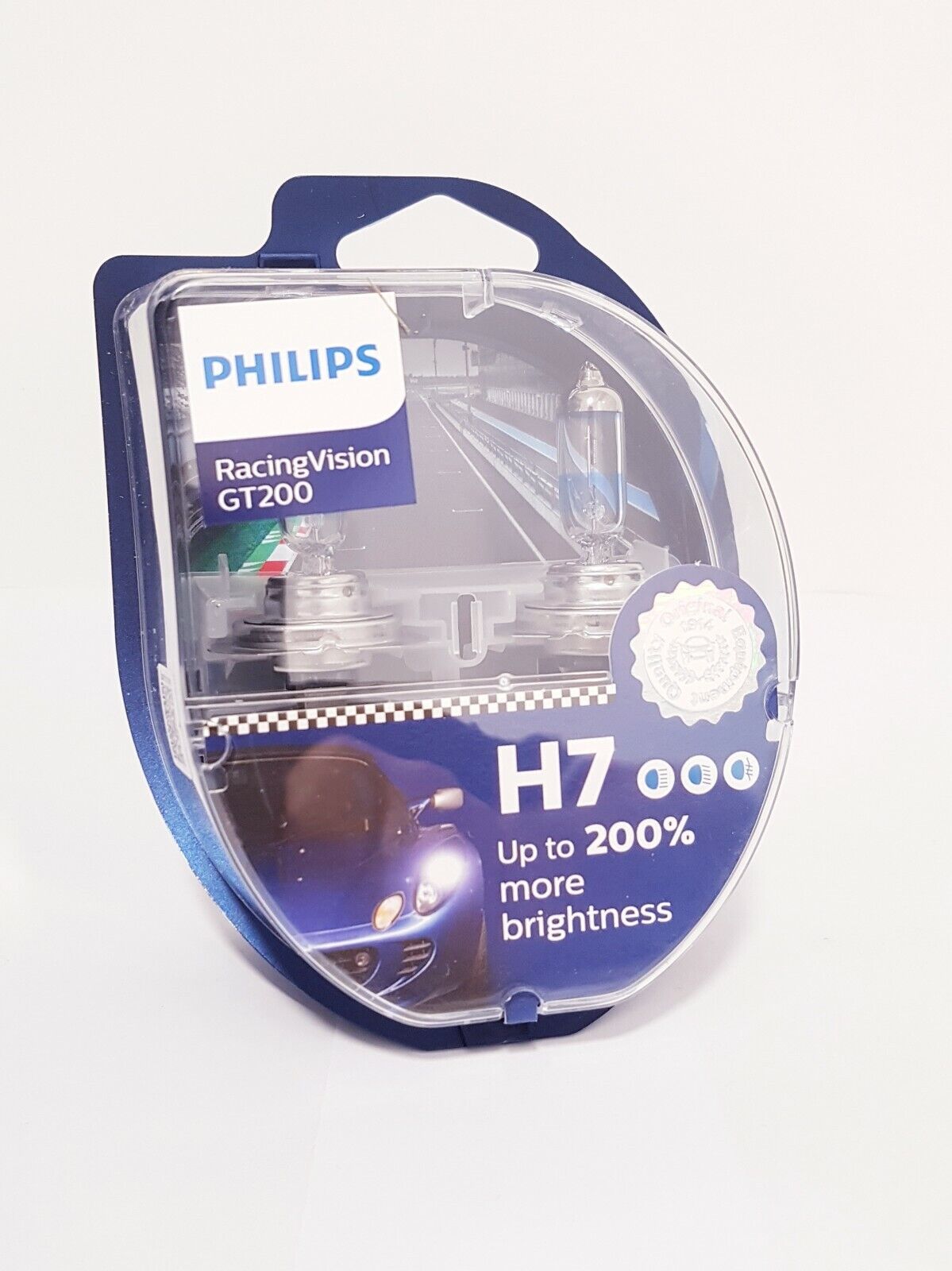 LAMPADE PHILIPS RACING VISION H7 ALOGENE GT200 +200% LUMINOSITÀ 3500K 12V 55W