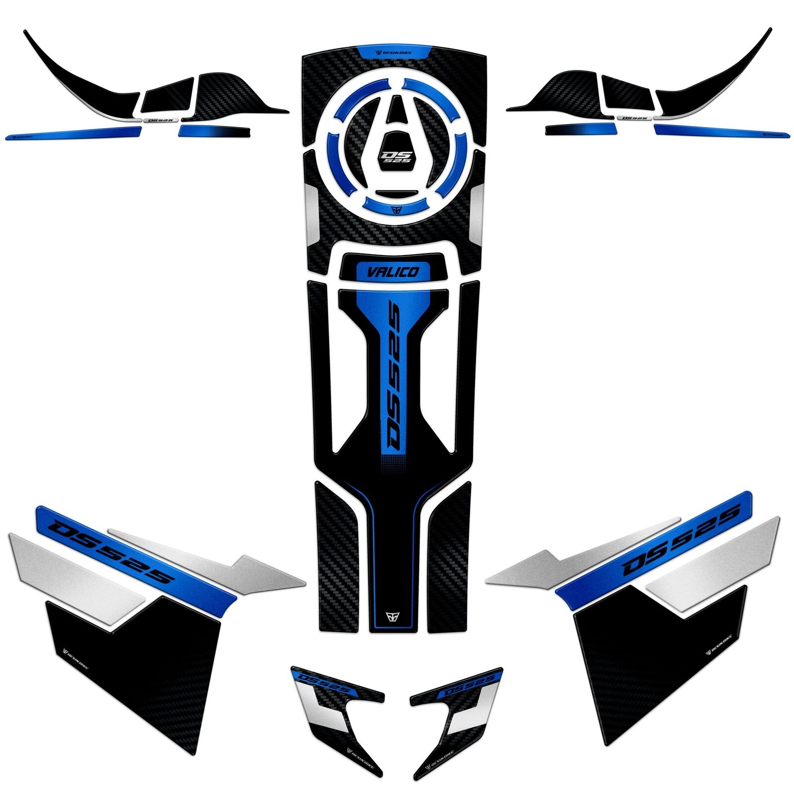 Kit Adesivi Resinati 3d Grafiche moto compatibili Voge Valico 525 DSX 2024 Blu