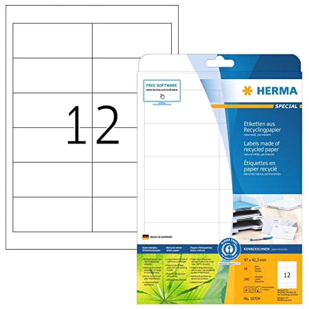 (TG. 97 x 42,3 mm) HERMA 10704 Etichette riciclate DIN A4 (97 x 42,3 mm, 20 fogl