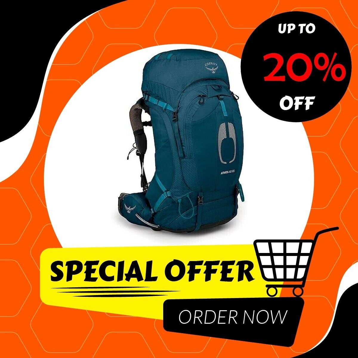 ✅NEW Zaino Osprey Atmos AG 65 Venturi Blue L-XL Trekking