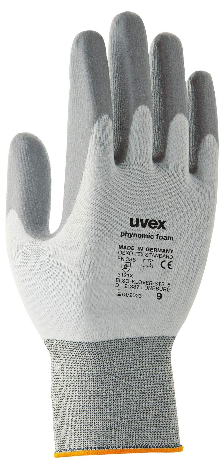 Uvex 60050 9 Phynomic Foam Safety Glove, Size: 9, White, Grey