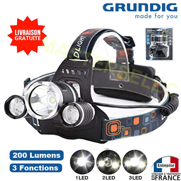 Lampada Frontale SMD LED Cree 3 Fascio T6 Ultra Potente Su Batterie R06 Grundig