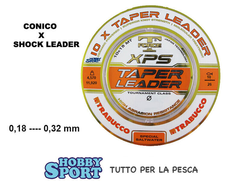 FILO CONICO XPS TAPER LEADER 0,18 - 0,32 NEUTRO SURFCASTING TRABUCCO 10 X 15 MT