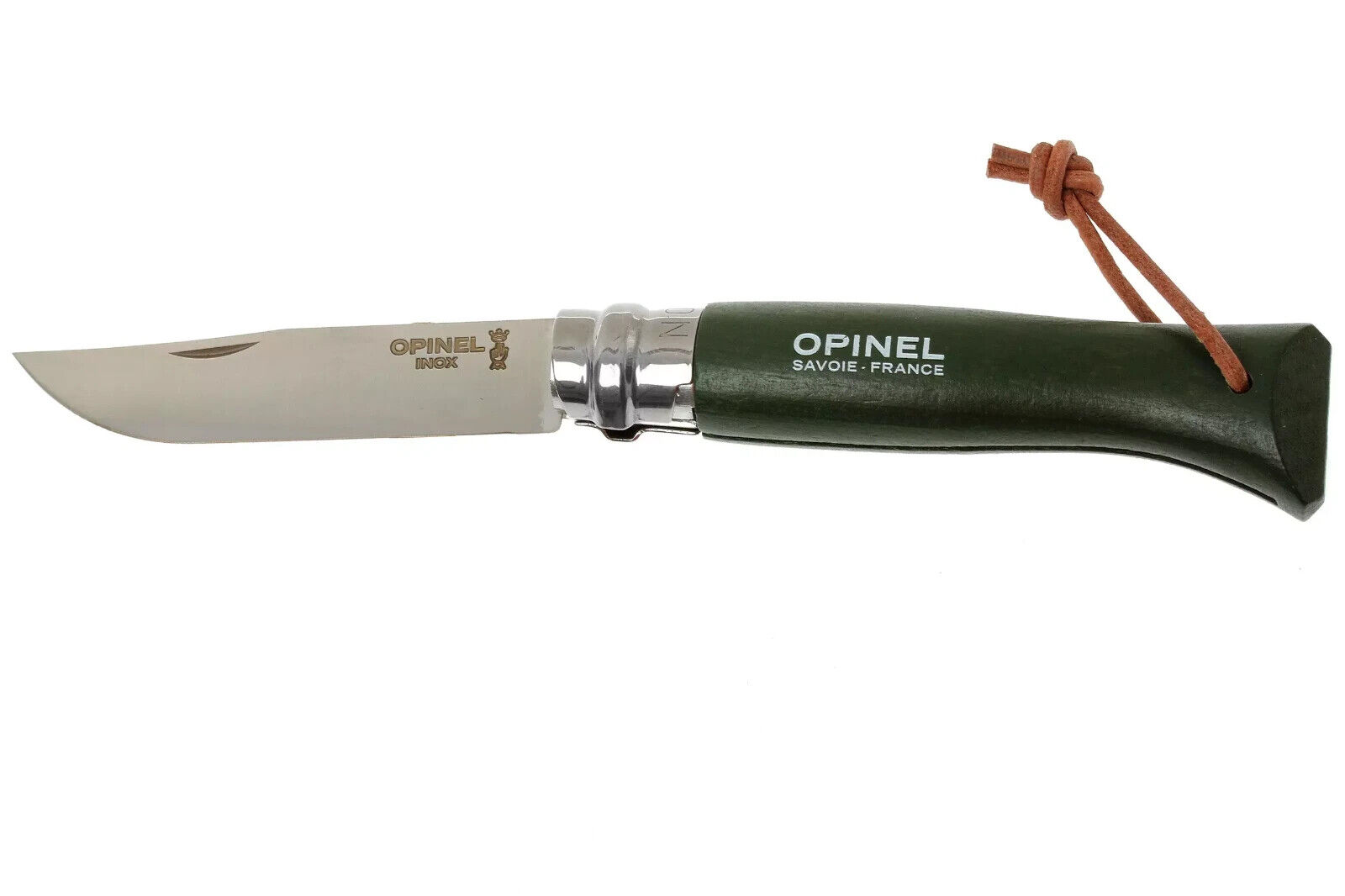 COLTELLO OPINEL N°8 MANICO NERO CON LACCIO IN ARDESIA LAMA INOX CON BLOCCO