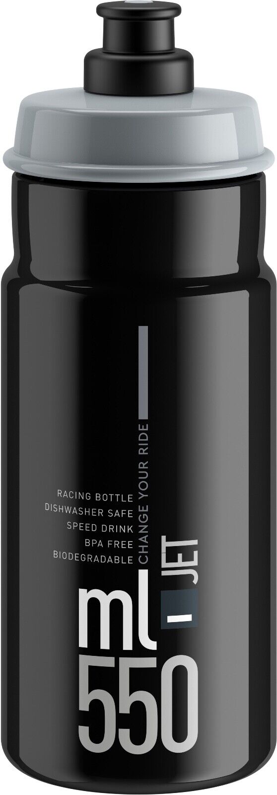 Elite Jet Biodegradabile Borraccia Bidon Nero Grigio 550 ML MTB Bici da Strada