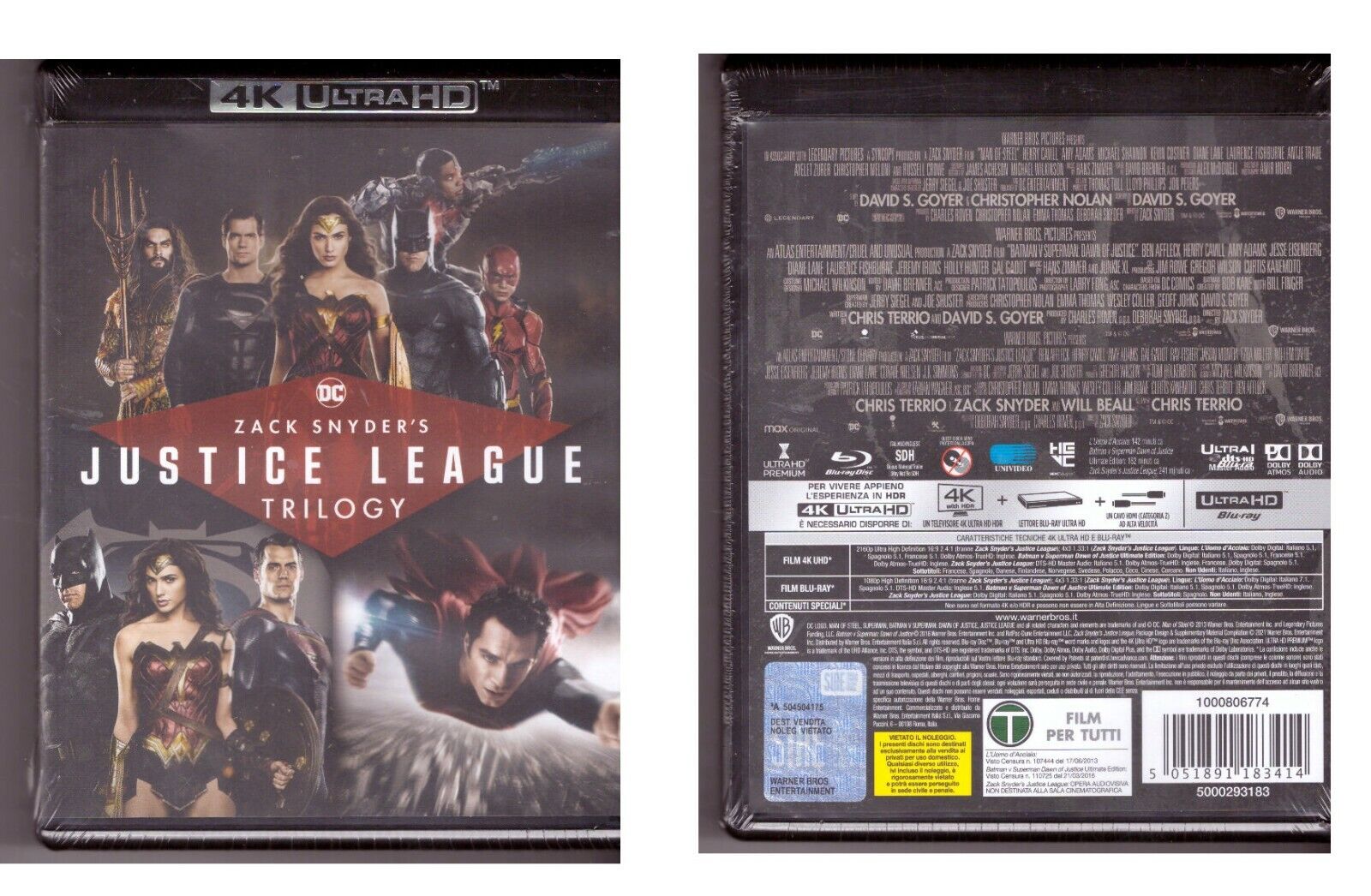 ZACK SNYDER'S JUSTICE LEAGUE TRILOGIA 4K ULTRA HD + BLU RAY BLU RAY NUOVO