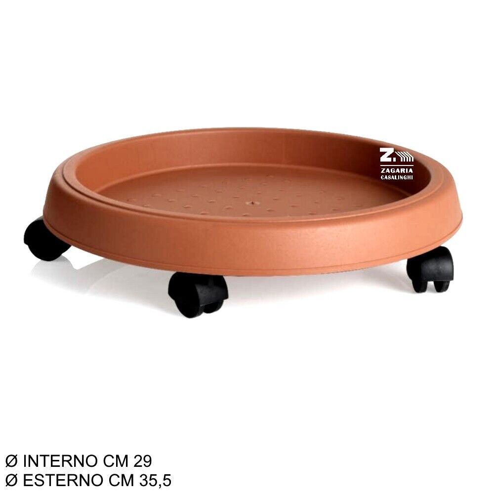 SOTTOVASO CON RUOTE TONDO DIAMETRO 30 CM IN PLASTICA COLORE TERRACOTTA