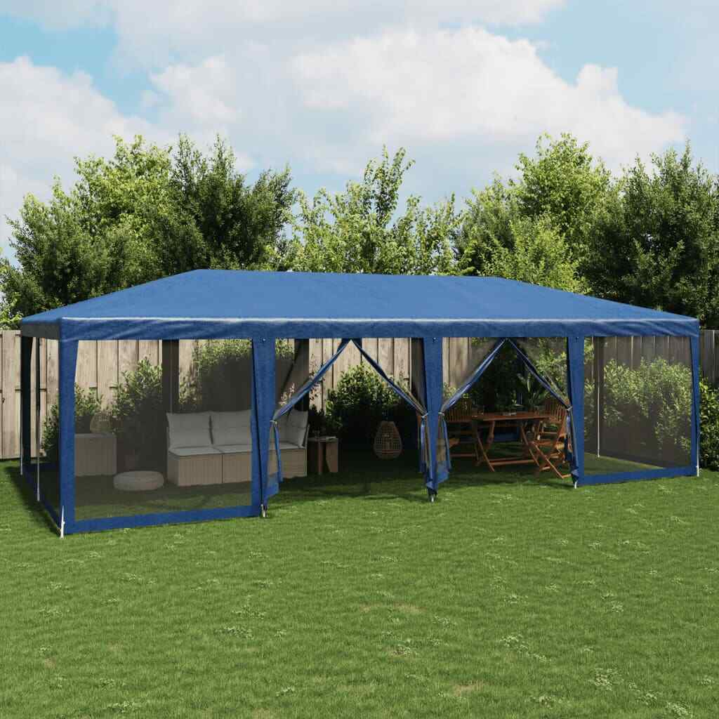 Tenda per Feste con 12 Pareti Laterali in Rete Blu 8x4 m HDPE vidaXL