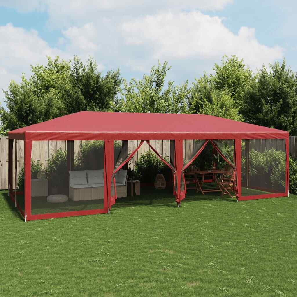 Tenda per Feste con 12 Pareti Laterali in Rete Rossa 8x4 m HDPE vidaXL