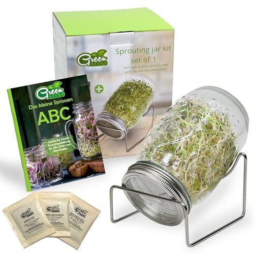 Green SEEDS Set di vasetti di germogli da 1 x 1000ml con Coperchio a (H6v)