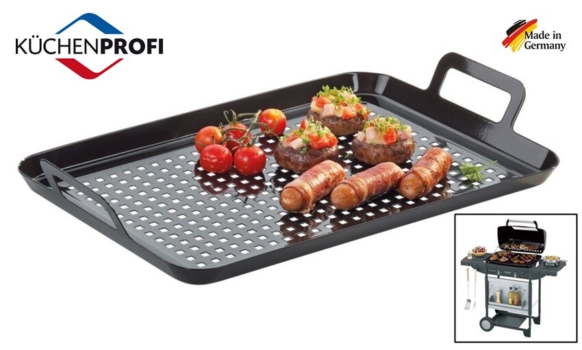 TEGLIA FORATA IN ACCIAIO SMALTATO X COTTURA DI VERDURE SUL BARBECUE "KUCHENPROFI
