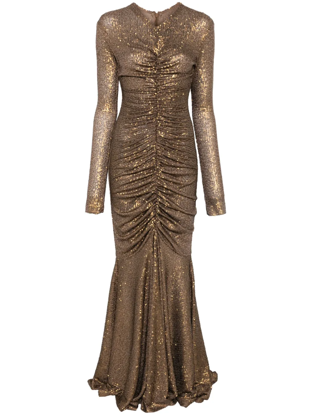 Norma Kamali long-sleeve fishtail gown - Marrone