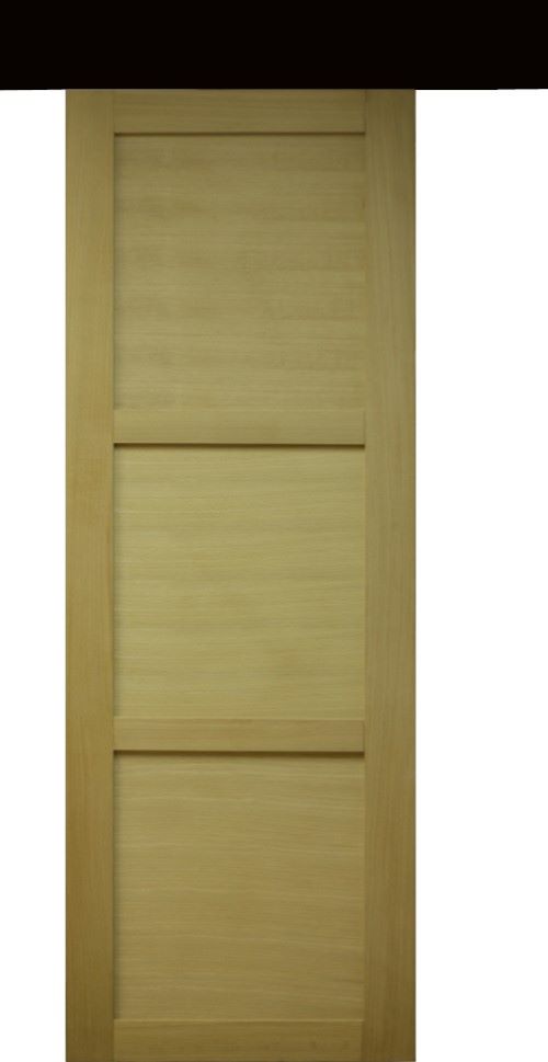 Porta scorrevole ayous in legno 3 ante h204 x l83 + binario alluminio listello nero e 2 gusci neri senza maniglia
